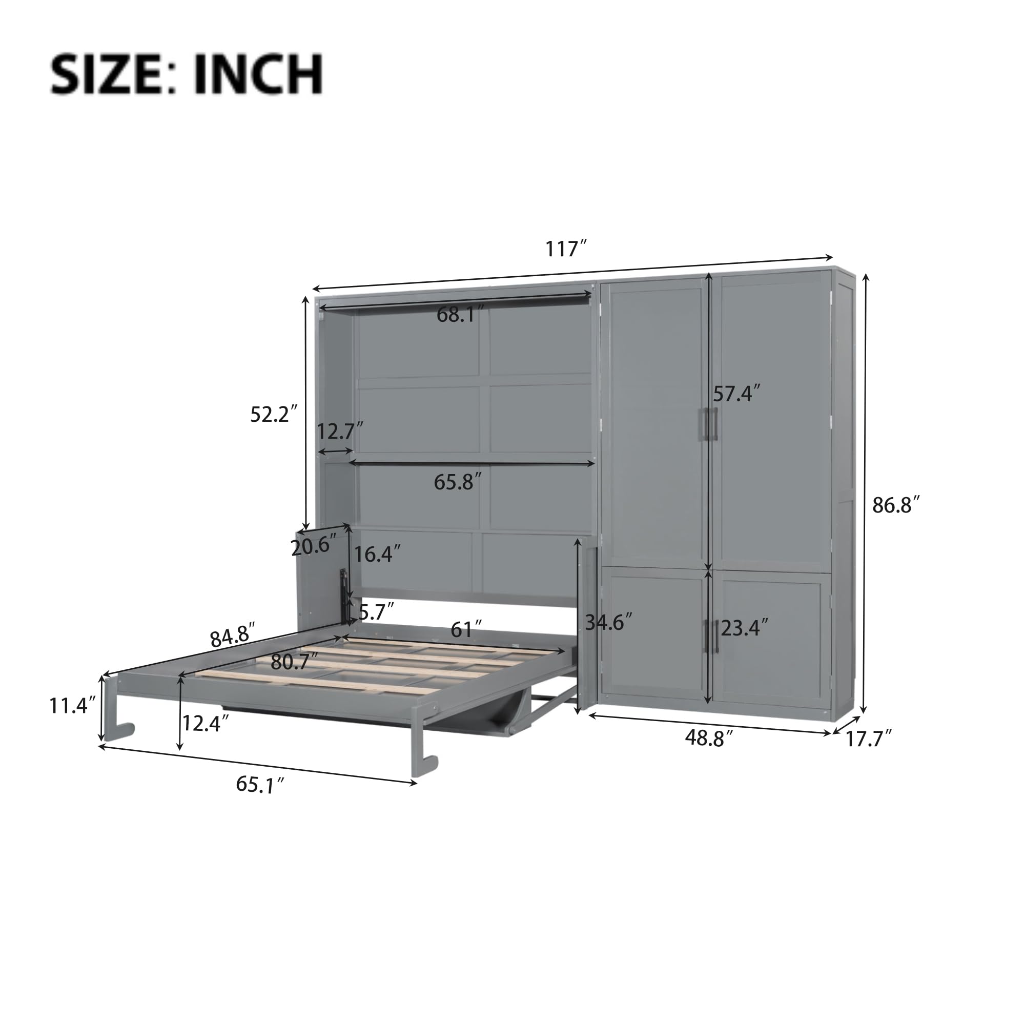 Condition photo showing Good Condition for Mearx Queen Murphy Bed with Closet, Adult Wall Murphy Bed Queen with Small Desk and Hydraulic Lift System for Bedroom, Living Room or Office, No Box Spring Needed, Gray