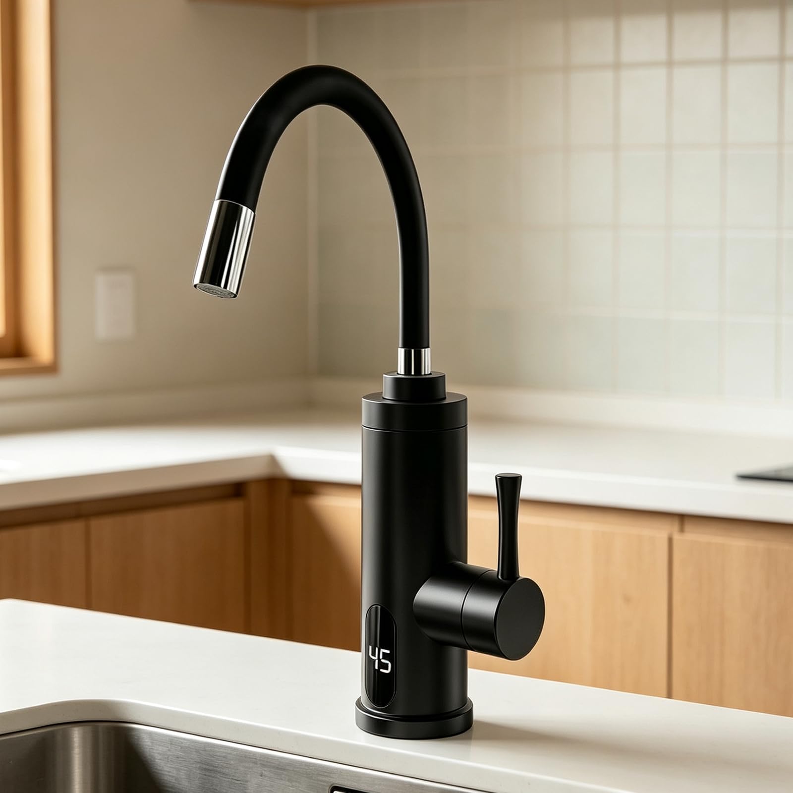 Grifo con calentador de agua: grifo eléctrico de acero inoxidable de 3000 W, indicador de temperatura LED, grifo de cocina, grifo de cocina, rotación de 360º LED, grifo de agua caliente
