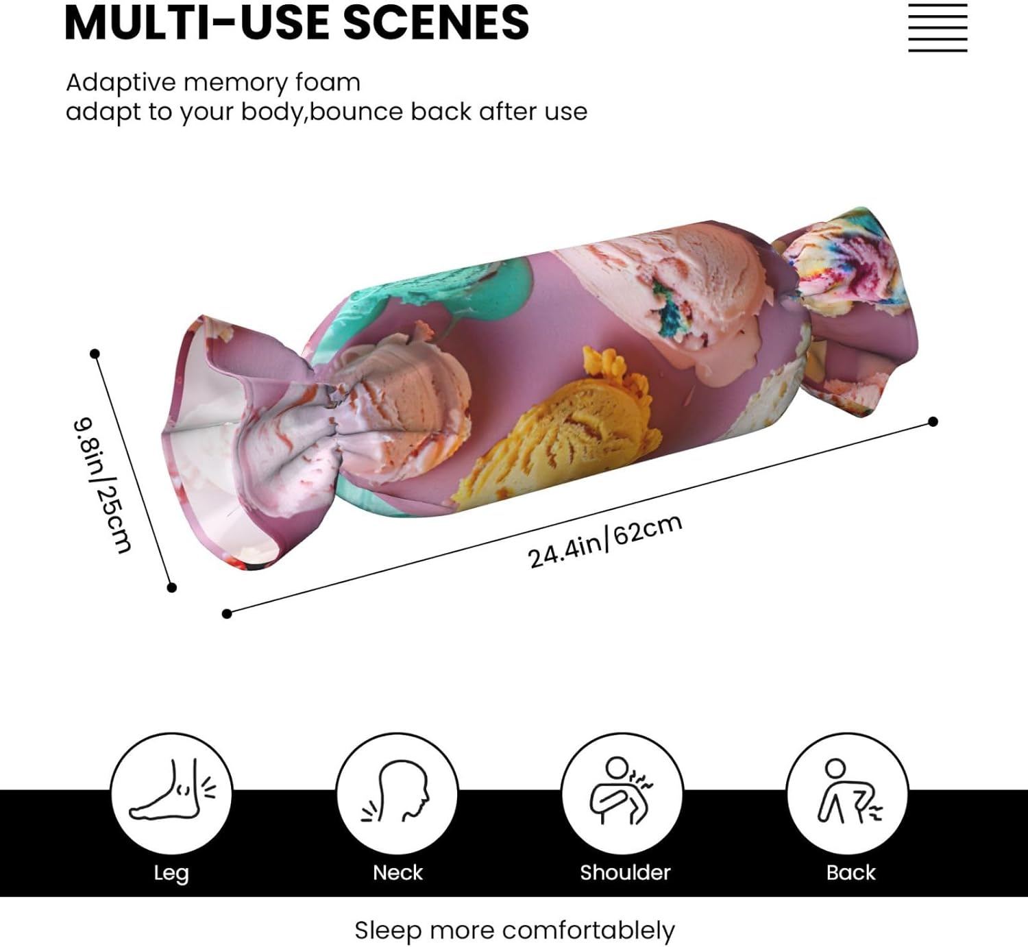 Many Colored ice Cream Print Candy Cylindrical Comfortable Pillow Throw Pillows Home Decor Easy Maintenance