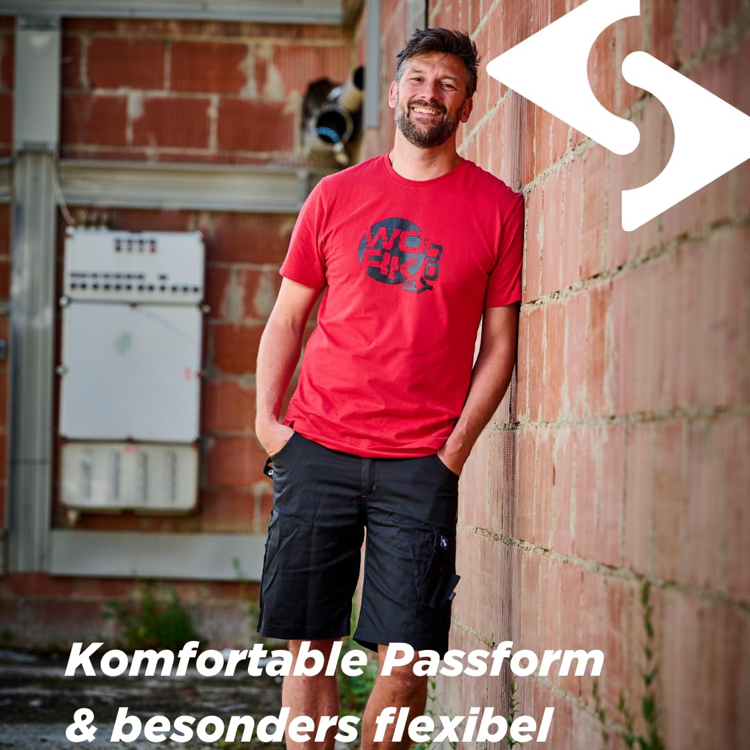Scheibler Workwear – Pantaloncini softshell da uomo – Pantaloni da lavoro altamente elastici per l'estate – Pantaloni corti softshell con cintura flessibile, elastico in vita e molte tasche –