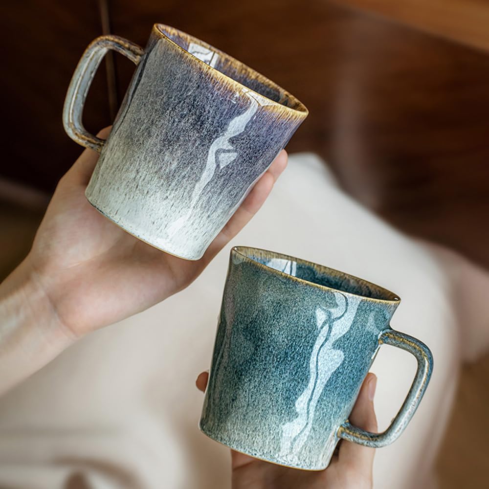 Hosoncovy Ceramic Coffee Mug Set of 2,Glazed Contrast Color Tea Cup Drink Cup Couple Gift Mug (400ML)