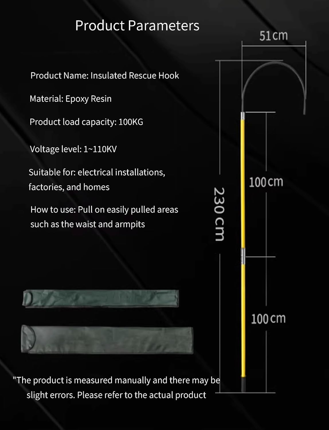 High Voltage Emergency Hook for Electricians - 100cm/39in, Safe Utility Equipment for Electrical Work, Durable & Reliable Tool for Professionals