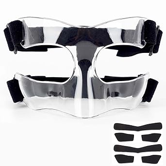 Nose Guard for Sports, Broken Nose, Adustable Face Mask with Foam Padding for Men and Women, Adult, Basketball, Baseball, Football, Softball Face Guard(Clear Half Face)