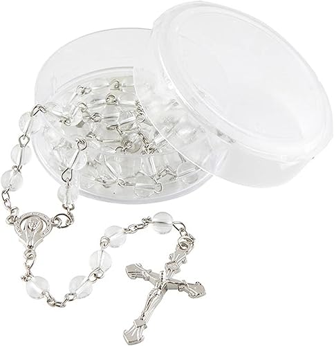 Needzo Madonna - Rosario con cuentas de crucifijo plateado y oración católica, regalo de recuerdo religioso, regalo de confirmación para