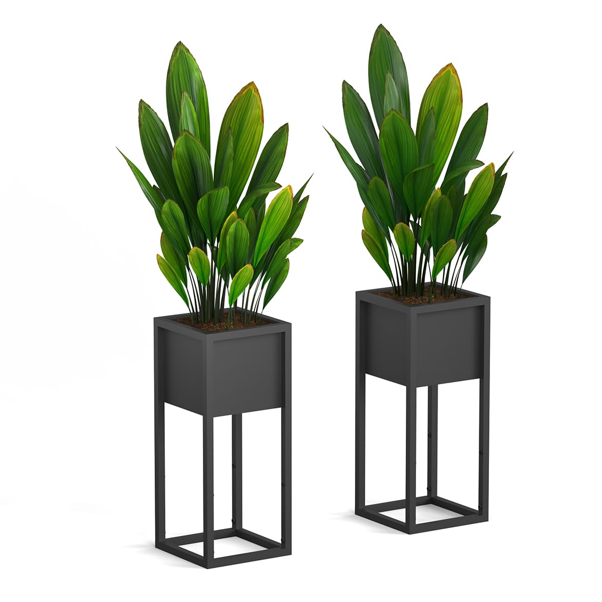 Blumenständer Metall Schwarz 2er Set, mit Gestell, Wohnzimmer & Flur, eckiger Pflanztopfständer(Schwarz 2stück)