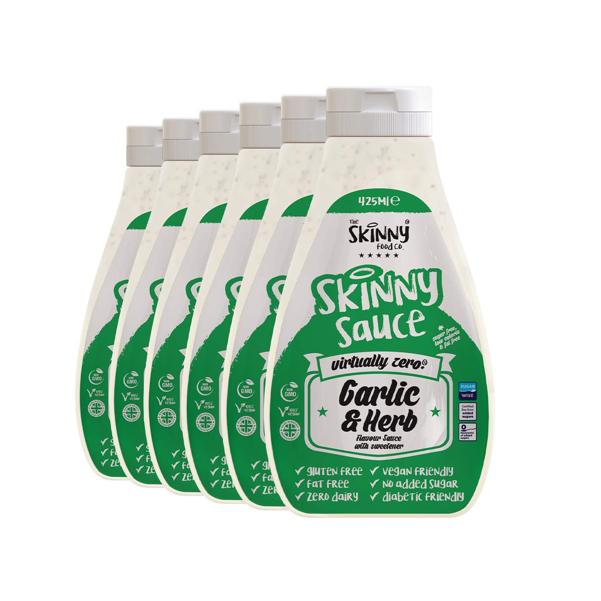 The Skinny Food Co Garlic & Herb, Virtually Zero Calorie Sugar Free Sauce, 6 x 425 ml