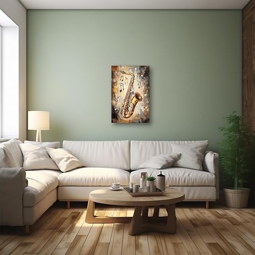 Miniatura 4 de DOARTDO Lienzo de música vintage para pared, cuadro de saxofón, instrumentos musicales, pósteres musicales, pintura temática musical, marco
