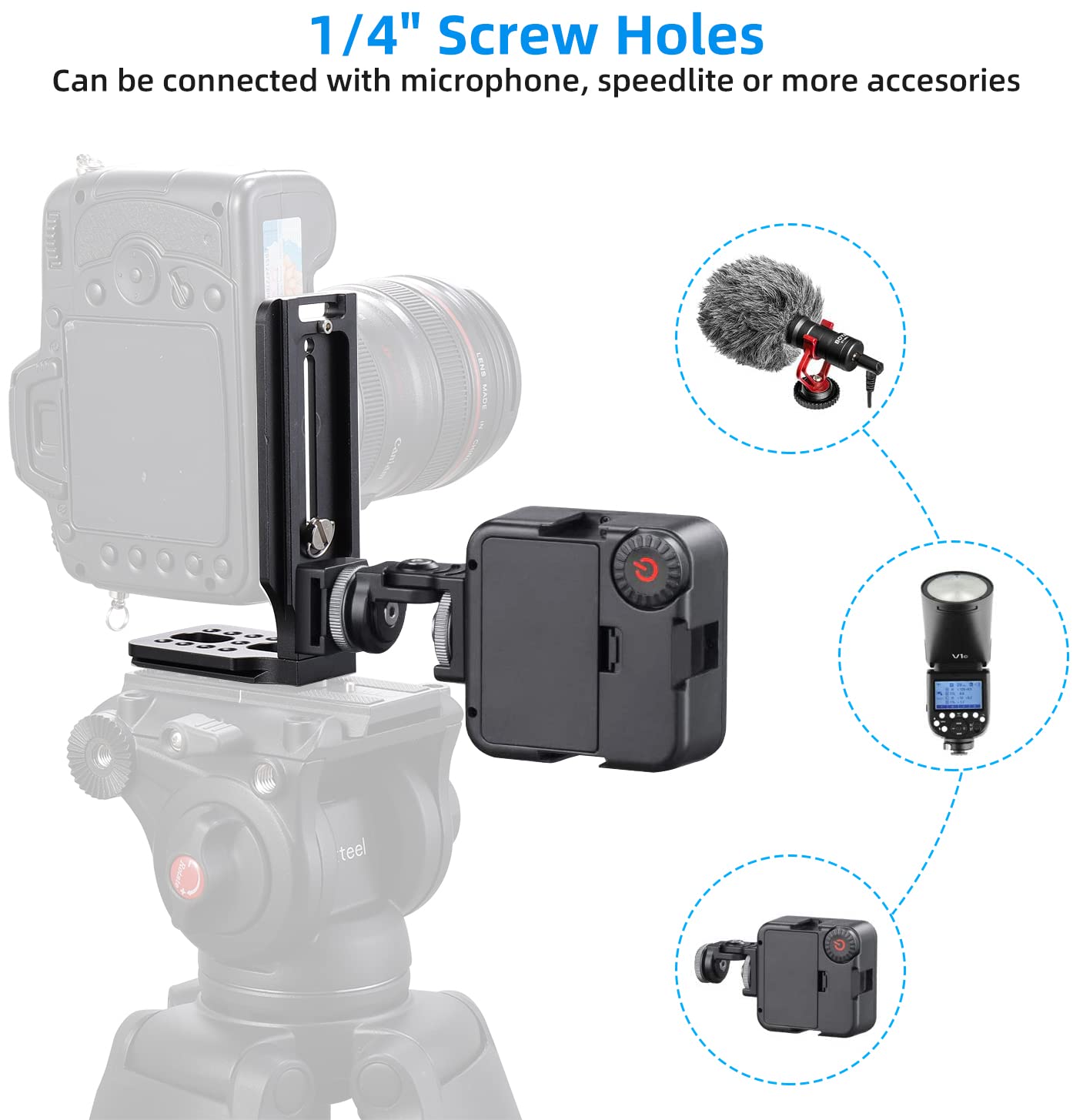 DSLR Camera L Bracket Commutation Verticale Horizontale Trépied Plaque de Dégagement Rapide Compatible avec Canon Nikon Sony DJI Osmo Ronin Zhiyun Stabilisateur Trépied Monopode