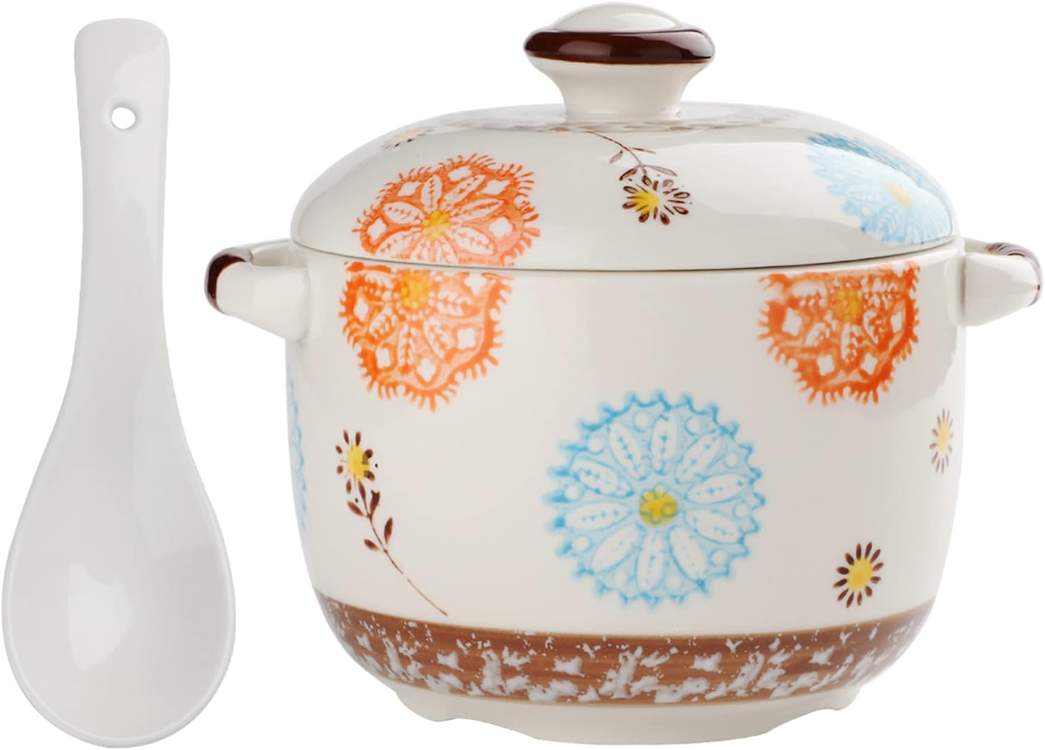 Evannt Ceramic Soup Bowls with Handles and Lids French