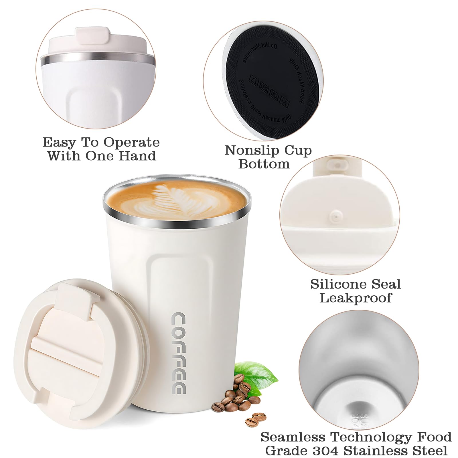 Shunshi Travel Mugs, Insulated Coffee Cup with Leakproof Lid, Reusable Coffee Cups Travel, Car Coffee Cup - Image 3
