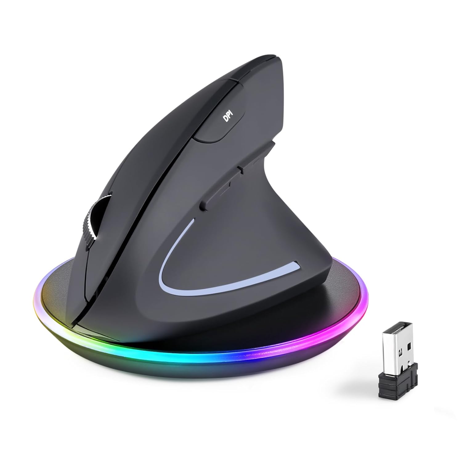 Perixx PERIMICE-813RX Wireless Rechargeable Vertical Mouse - Multi-Device spec - Duo Wired and Wireless Charging Feature -The Included