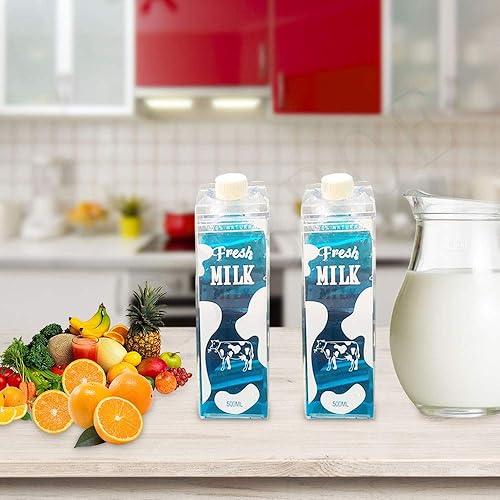 Miniatura 3 de Botella de agua de cartón de leche de 17 oz (16.9 fl oz), botellas de leche cuadradas transparentes sin BPA, botella de agua a prueba de fugas,