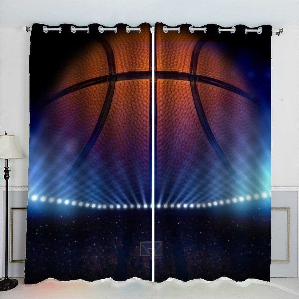 AKATIE Blackout Curtain Basketball Kid Insulated Drapes Sports Theme 3D Print Eyelet Window Curtains for Boys Girls Teens Children kids Bedroom Set of 2 Panels (W150xL166cm)