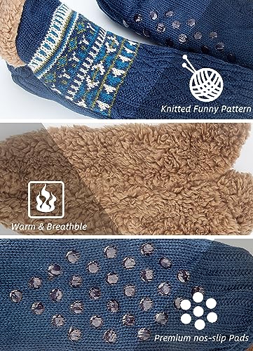 Image of Women Knitted Slipper Socks Cozy Sherpa Fuzzy Socks Non Slip Socks Winter Indoor Double Layer Bedroom Slipper Socks