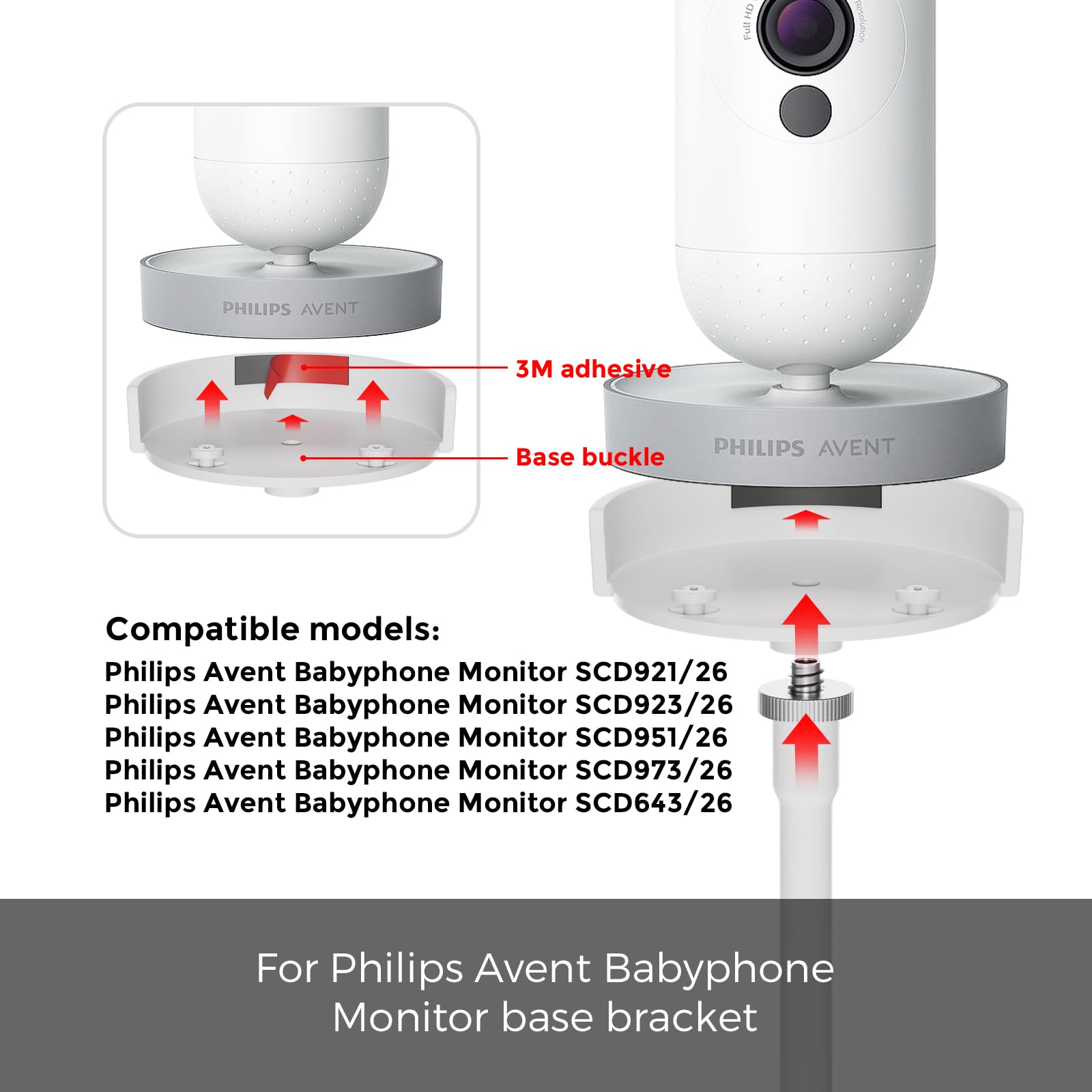 Soporte para cámara de bebé compatible con Philips Avent SCD923/26, SCD921/26, SCD643/26, SCD951/26 – Soporte flexible sin taladrar, fácil montaje para cuna y estantería