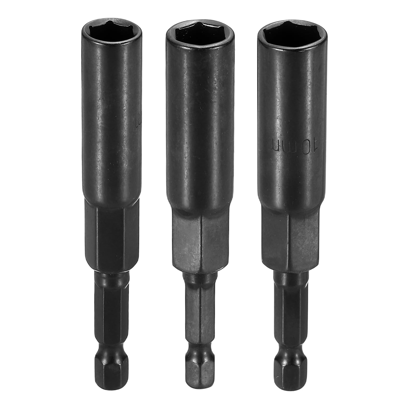 sourcing map 3pcs Nut Driver Drill Bit 8+9+10mm Metric Socket 1/4" Hex Shank 3.15" (80mm) Extra Long 6-Point Sockets Quick Change Cr-V Steel Bolt Setters for Power Drill Drivers, Black
