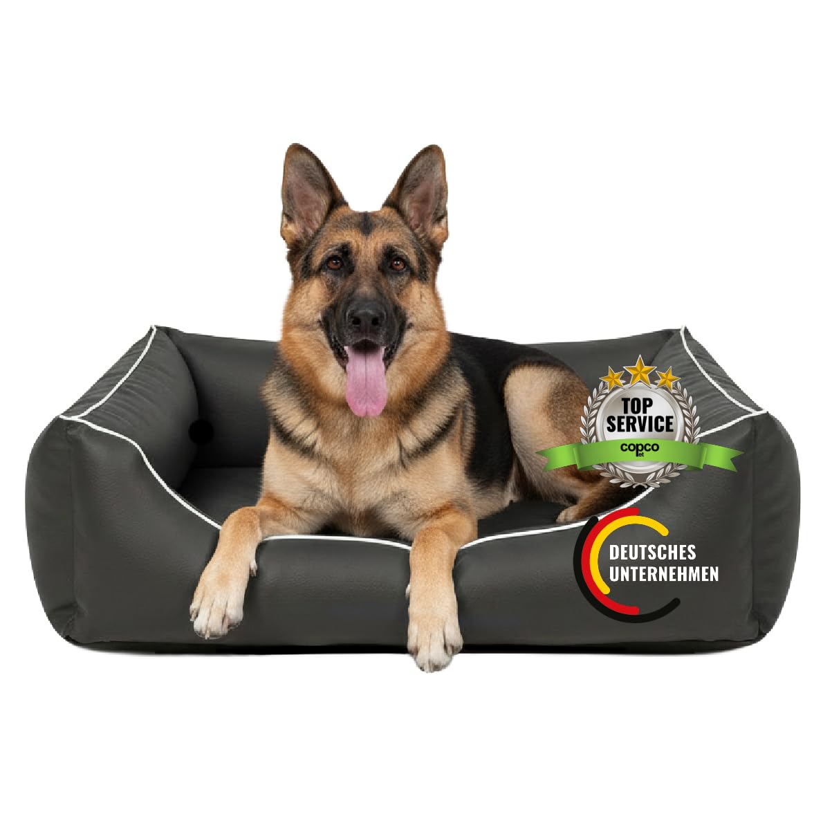Cama para perros CopcoPet Rocco 2 en 1, impermeable y de piel sintética, con colchón de plástico para perros con espuma de copos o espuma viscoelástica ortopédica