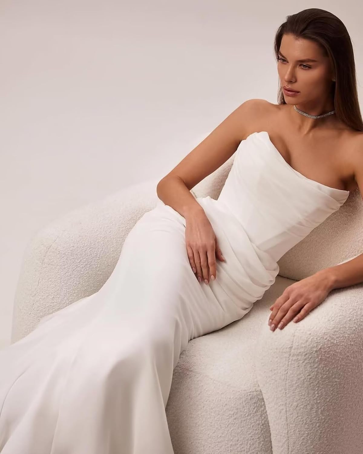 cantcauli Mermaid Wedding Dress for Bride Satin Strapless V Neck Long Birdal Gowns with Train CT151