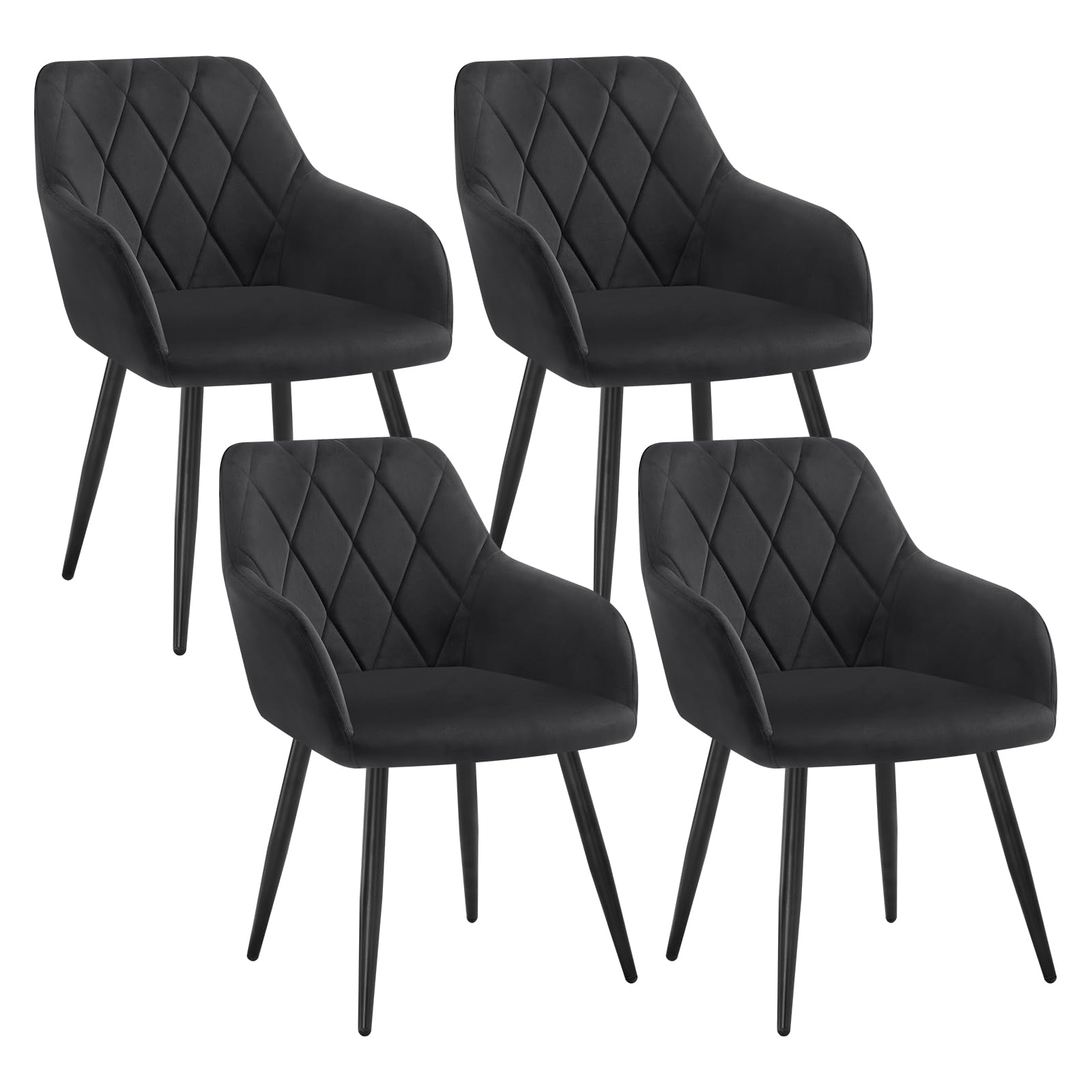WOLTU 4er Set Esszimmerstühle mit Armlehne Rückenlehne, für Esszimmer Wohnzimmer Küche, Bequeme Küchenstühle gepolstert mit Samtbezug, Metallbeinen, Schwarz