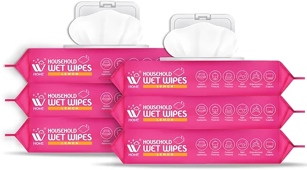 WBM Home Surface Cleaning Wipes, Lemon Scented, Household Cleaning, Pack 6 (Total 480 Sheets)