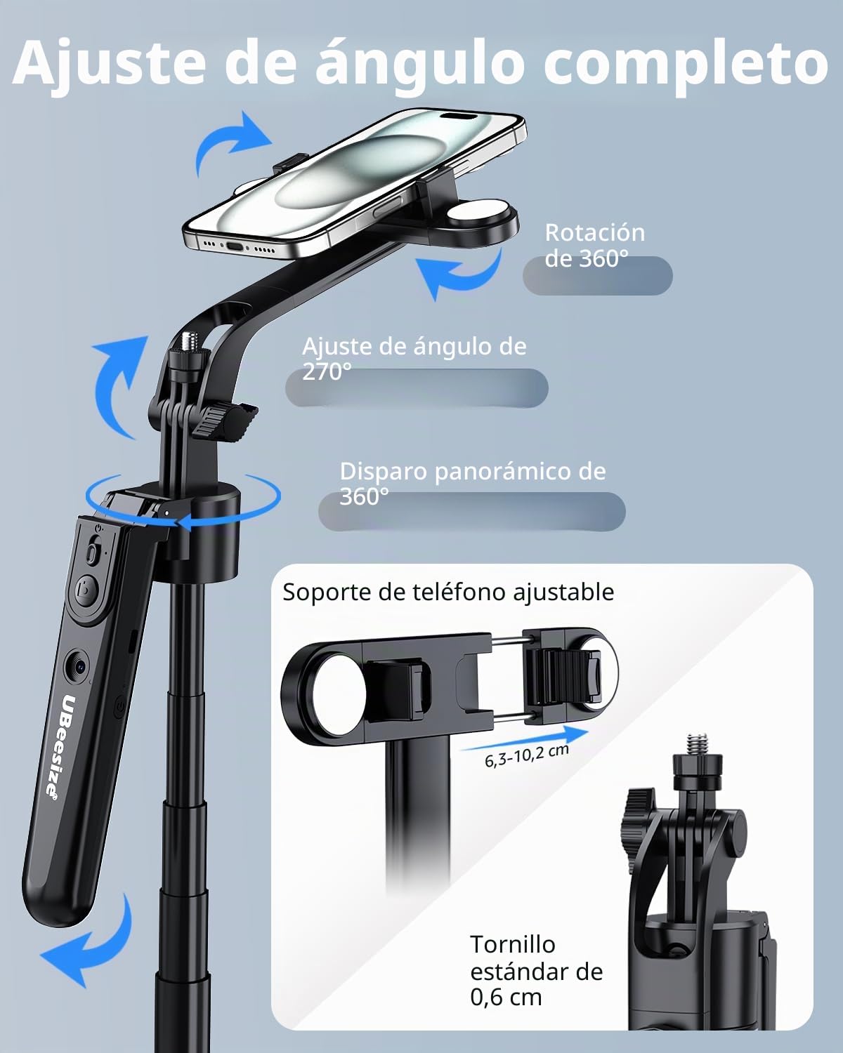 UBeesize Gimbal - Trípode para teléfono móvil con rotación 360 °, mando a distancia, reconocimiento facial automático, luz para YouTube, TikTok Live Streaming y Vlog