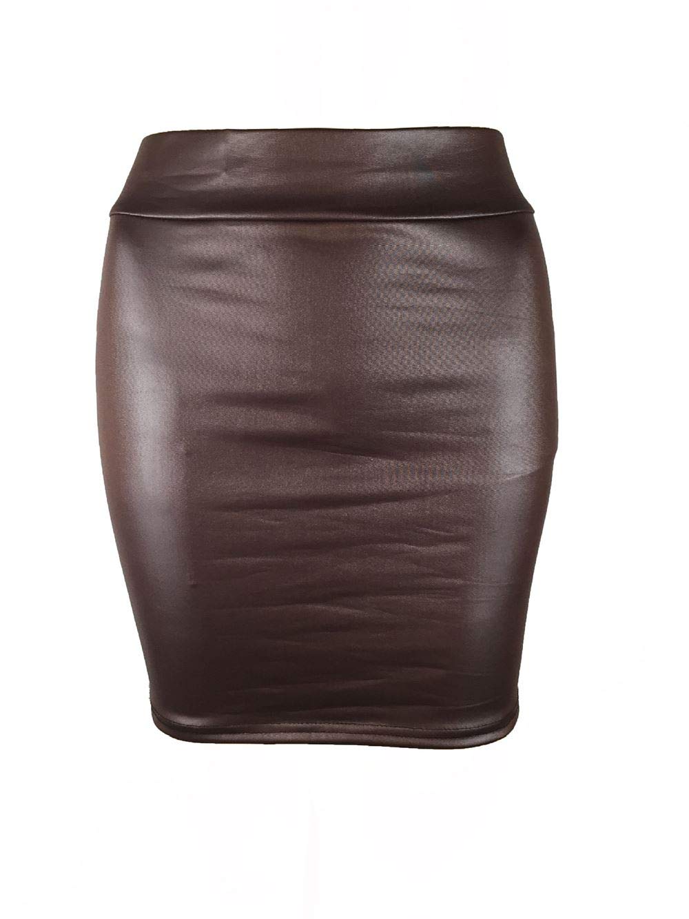 JS OneWomens Wet Look Faux Leather Pencil Stretch High Waist Mini Skirt Stretchbale Bodycon for Office Casual Birthday Cocktail Evening Wedding Party Machine Washbale