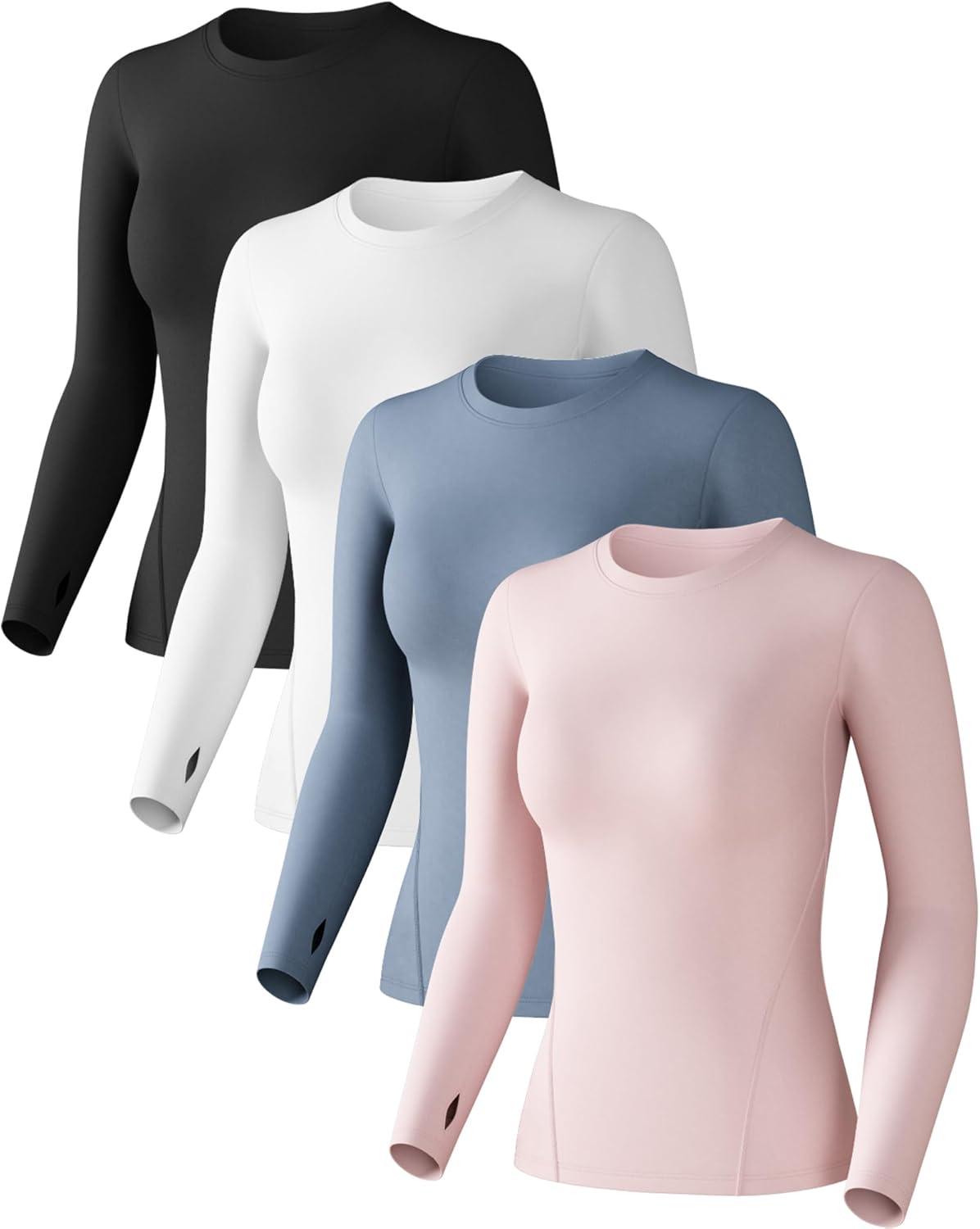 Women’s Compression Shirt Long Sleeve Athletic Workout Tops Sun Protection Undershirt for Gym Yoga Running