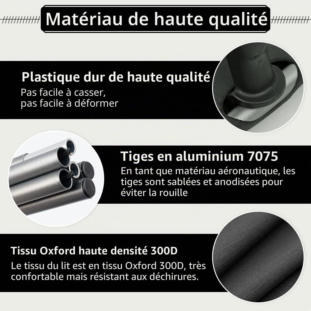 TOMOUNT Lit de Camp Pliant Ultra léger Barres en Aluminium 190 x 70 cm Chaise Longue de Camping compacte et Portable Facile à Construire Lit de Camping résistant tentes, randonnées en Plein