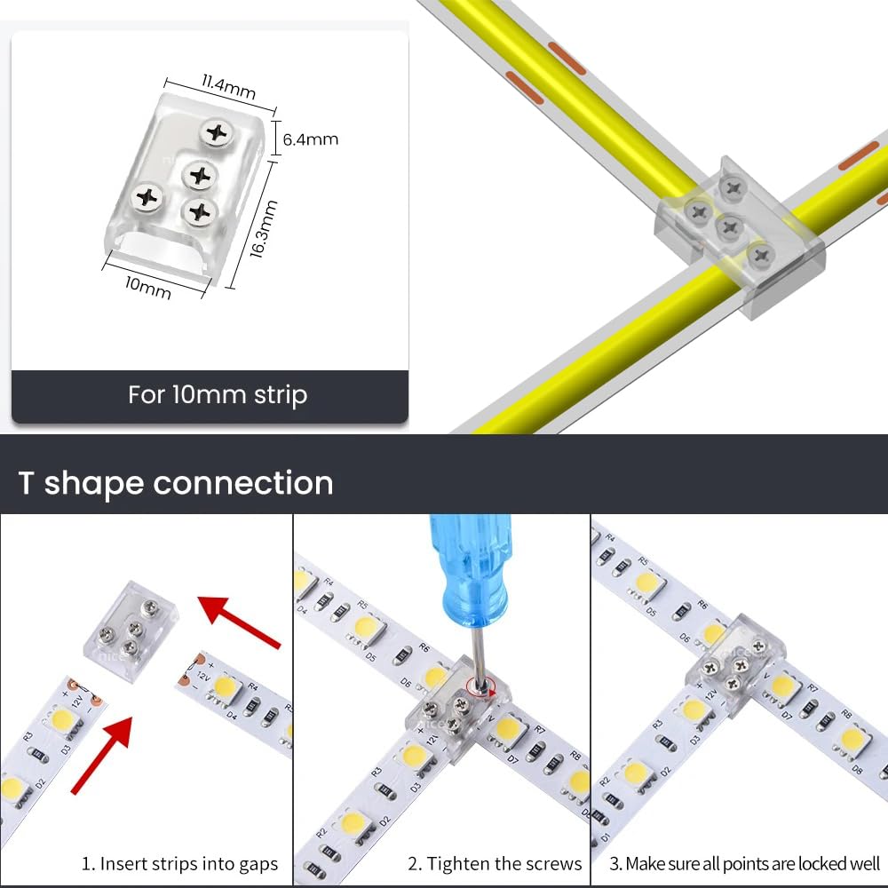 10 pz Connettore Striscia LED Senza Saldatura 2 4 5 pin 10mm 8mm Tipo L/T Estensione Terminale Gapless Senza Fili Per SMD 5050 2835 Striscia LED  13