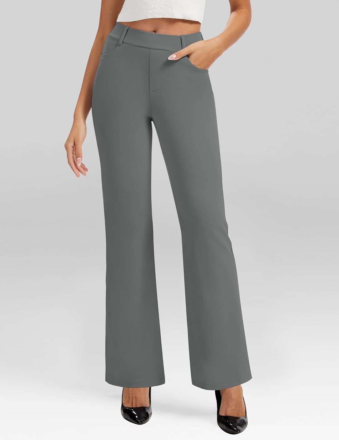 AVAMO Stretchy Work Pants Slacks for Women Pull On Dress Pants High Waisted Business Casual Office with Pockets - Image 2