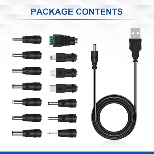 Miniatura 9 de LANMU Cable de alimentación USB a CC cable de carga universal de 5 V CC con 9 conectores intercambiables adaptador compatible con varita de masaje