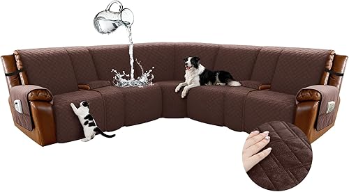 Miniatura 37 de Arfntevss - Fundas impermeables para sofá seccional reclinable en forma de L, funda antideslizante lavable para sofá reclinable, juego de fundas en