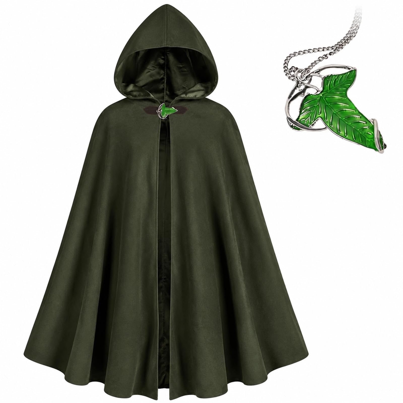 RUQVKWLA Dark Green Velvet Hooded Cloak Adult Medieval Cape