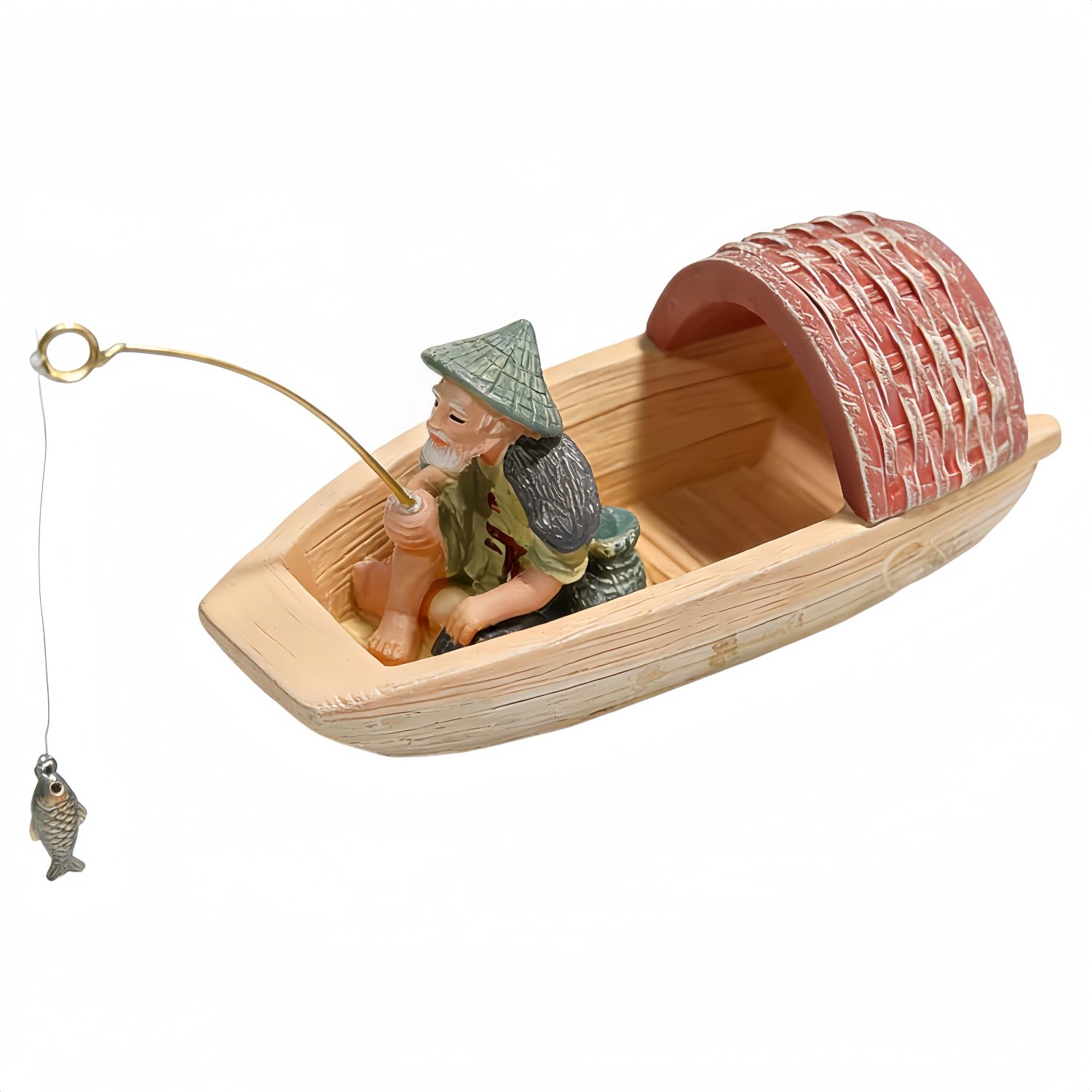 Fish Tank Decorations - Fishing Old Man on Boat Ornament, Floating Aquarium Decor with Fisherman on Raft | Realistic Fish Tank Ornament for Betta Tanks, Hobbyists, Home, Office, or Restaurant Display