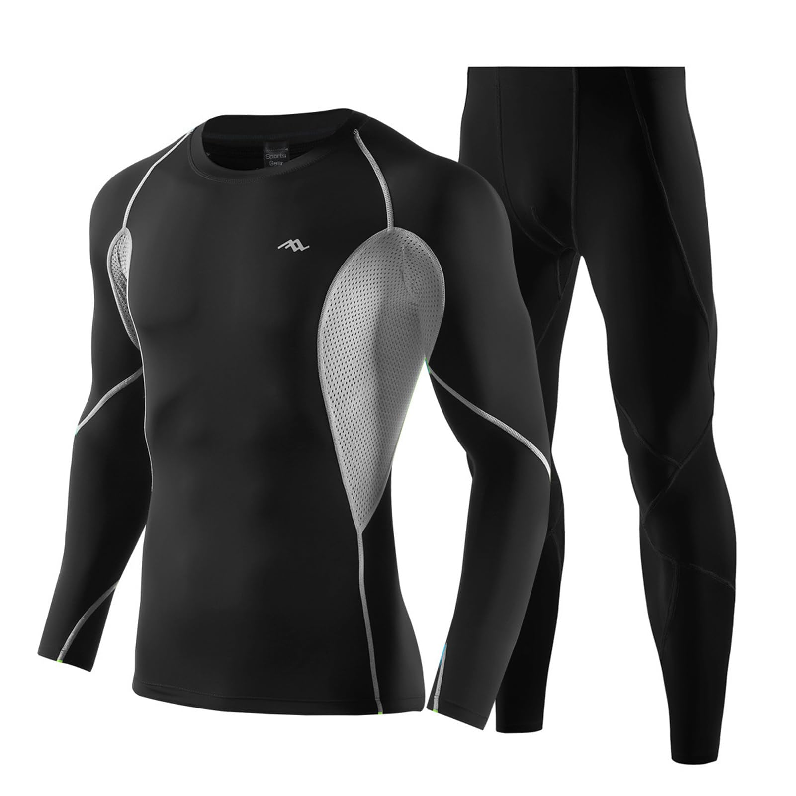 Conjunto Deportivo Para Correr Para Hombre, Camiseta De Compresión, Pantalones, Camiseta De Manga Larga, Capa Base Ajustada, De Secado Rápido Y Que Absorbe La Humedad Para Ciclismo