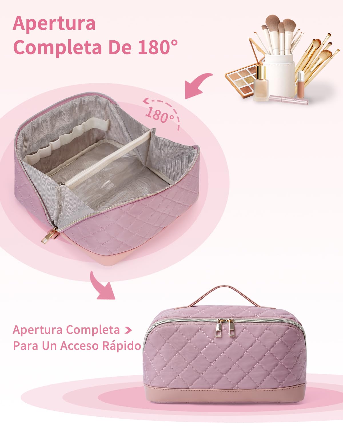 Wandering Nature Neceser Mujer Grande Maquillaje Impermeable – Bolsa de Cosméticos de Viaje con Separador Transparente, Múltiples Compartimentos y Asa – Organizador de Belleza Ideal para Regalar