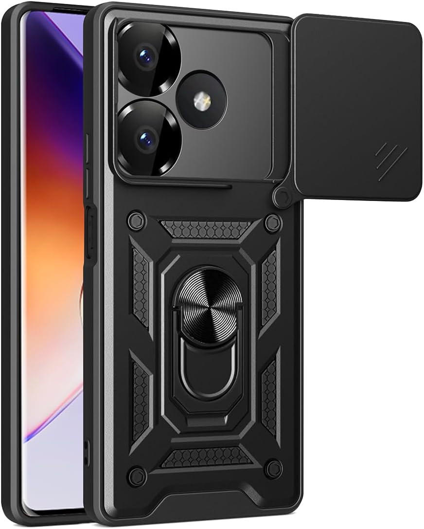 Mobile Phone Case for Xiaomi Redmi 13 4 G/Poco M6 4 G Case Shockproof Bumper with Lens Cover Protective Case with 360  Ring Stand Cover Case with Magnetic Ring Black