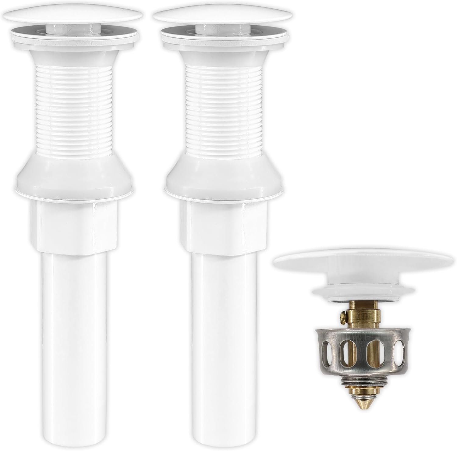 Bathroom Sink Drain,4 Pack Drain Stopper with Overflow,Pop Up Drain Assembly with Detachable Strainer Basket,Built-in Anti-Clogging, Stainless Steel Nut Brushed Nickel