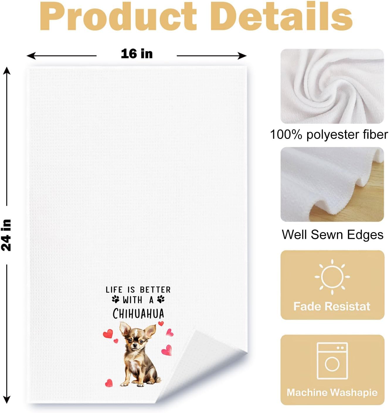 Chihuahua Dog Kitchen Towels, Chihuahua Gifts for Women Dish Tea Towels for Kitchen Decor, Dog Lovers Mom Gifts Decorative Hand Towel for Bathroom, 16x24 Inches - Image 6