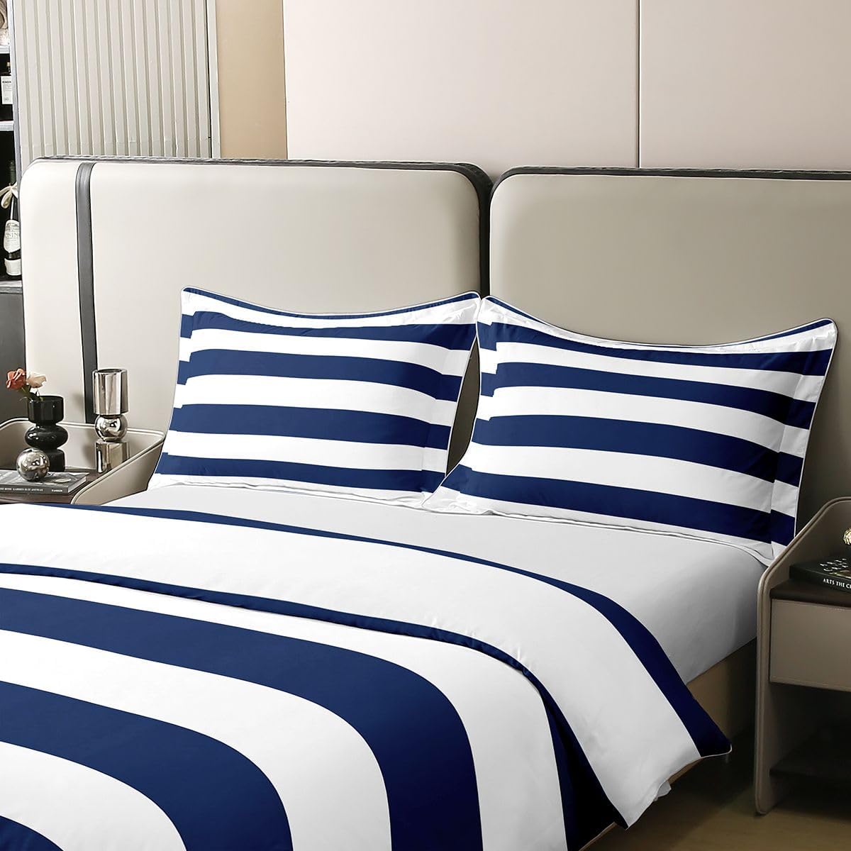 Feelyou Kids Navy Blue White Striped Duvet Cover 100% Cotton Queen Size