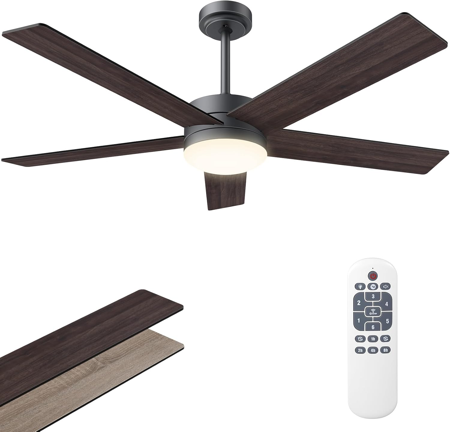 Ceiling Fans with Lights 52 Inch Outdoor, Ceiling Fan with Remote Control & Light, 52" Ceiling Fan Flush Mount with Dimmable LED DC Reversible Motor for Bedroom, Living Room, Patios