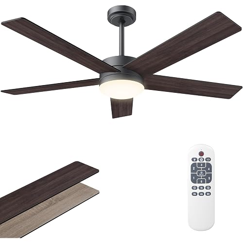 Ceiling Fans with Lights 52 Inch Outdoor, Ceiling Fan with Remote Control & Light, 52" Ceiling Fan Flush Mount with Dimmable LED DC Reversible Motor for Bedroom, Living Room, Patios