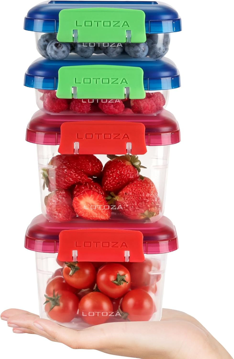 12oz 5oz Small Plastic Food Storage Containers with Lids Snap Lock Lunch Box Square Leakproof Snack Container Salad Fruit Jam Yogurt BPA Free Stackable Microwave Dishwasher Safe Sets 4 Pack - Image 8