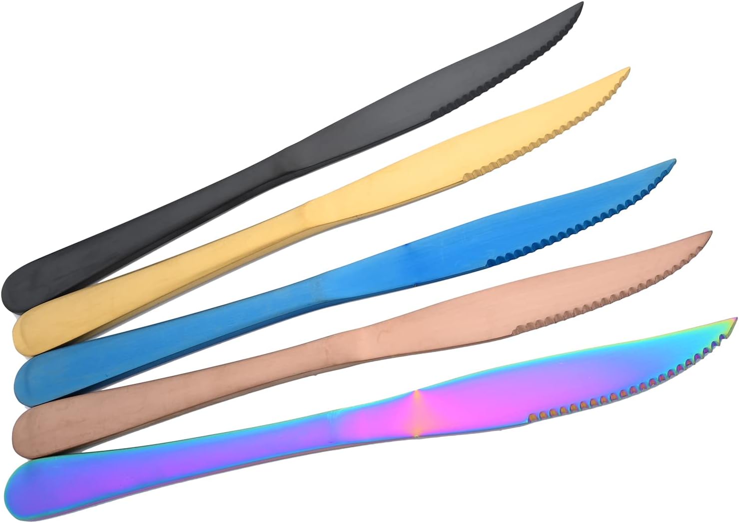 Gugrida Gold Steak Knives, 6 Piece Stainless Steel Set, Matte Steak Knife Sets, Steak Knives Serrated, Tomato Knife, For Home, Kitchen or Restaurant, Dishwasher Safe (8.86 Inch)