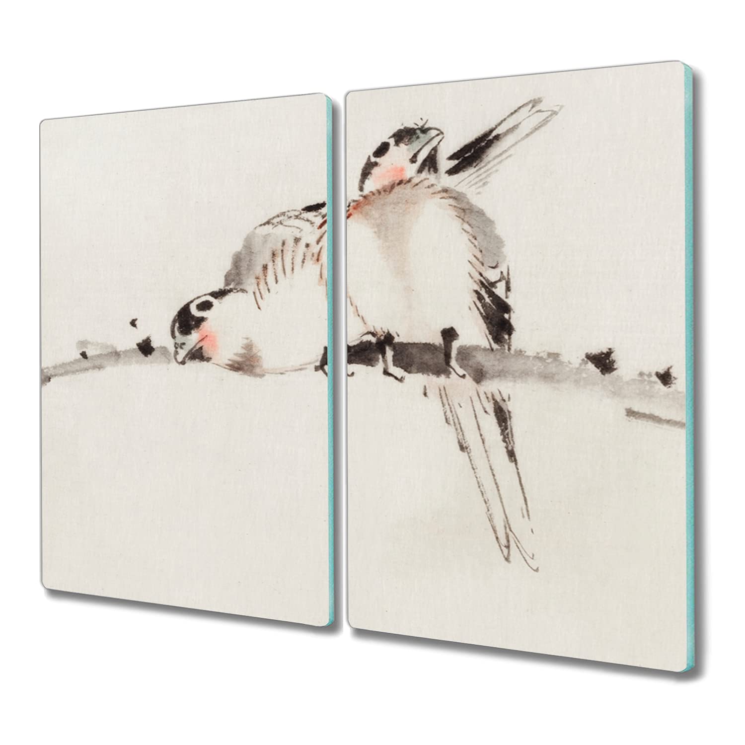 Planche à découper induction 2x30x52cm en verre trempé motif oiseau