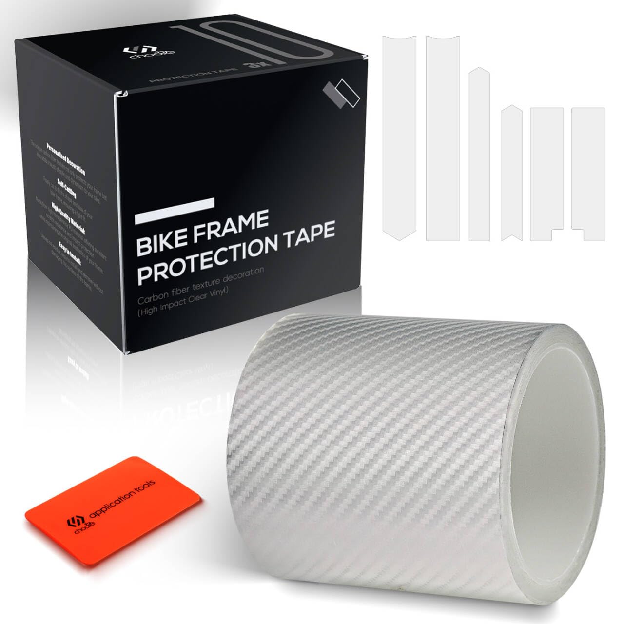 Chooee Rahmenschutzband aus Karbonfaser, halbtransparent, 3 m, Fahrrad-Schutzfolie, Aufkleber, kratzfest, für E-Bike/Mountainbike/Kies/MTB/Rennrad