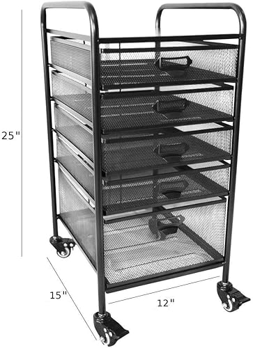 Miniatura 2 de Cajón de archivos y carrito de archivos pequeños de 5 niveles, carrito utilitario negro, almacenamiento de cajones de carrito de oficina