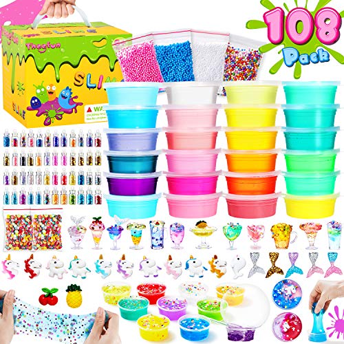Slime Kit, Theefun Slime 108PCS, 24 colores slime para niñas niños, Fabrica de slime con Polvos Brillantes, Bolas de Espuma, Regalo de cumpleaños, el día del niño, Día de los tres Reyes, Navidad
