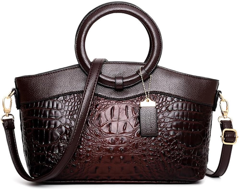 Women Handbags Tote Bags PU Leather Crocodile Pattern Purse Top Circular Handle Handbag Ladies Satchel Shoulder Bag
