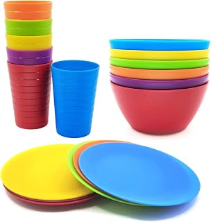 Plastic Dinnerware set, Unbreakable and Reusable Plastic Plate, Bowl and Tumbler | set of 18 Multicolor